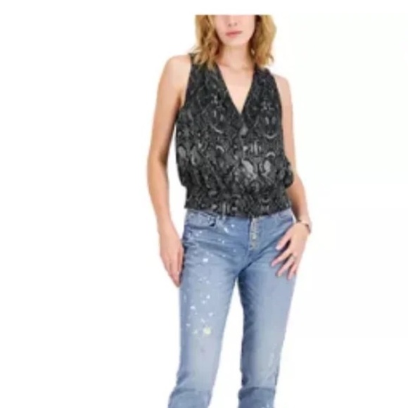 INC Women's Surplice Smocked-Hem Top, Painted Desert, S - NEW with tags - Picture 3 of 5